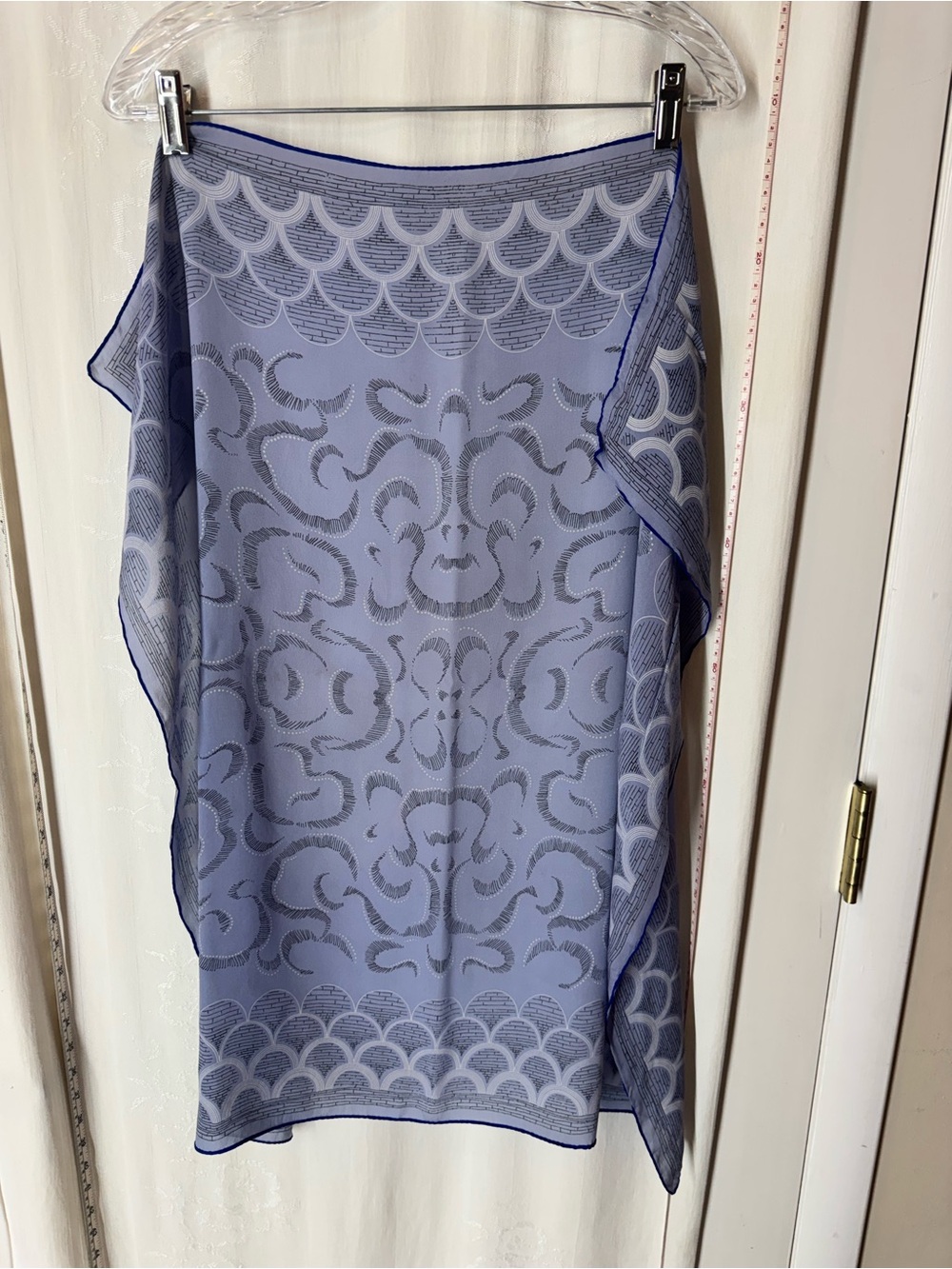 Vintage Sheer Patterned Scarf with Navy Trim